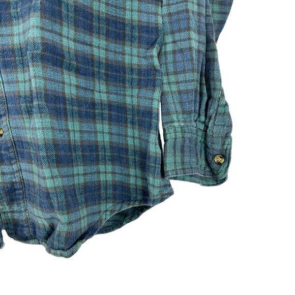 Herringbone Naturals Mens Plaid Flannel Button Up Medium Cotton Shirt Blue Green - Picture 7 of 9